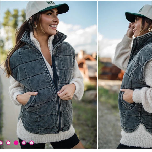 Perfect Tone Black Acid Wash Quilted Vest size XS new, newer worn grey pink lily - Picture 2 of 12